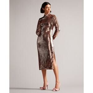 Ted Baker Brooklyn Long‎ Sleeve Sequin Tube Dress Size 10